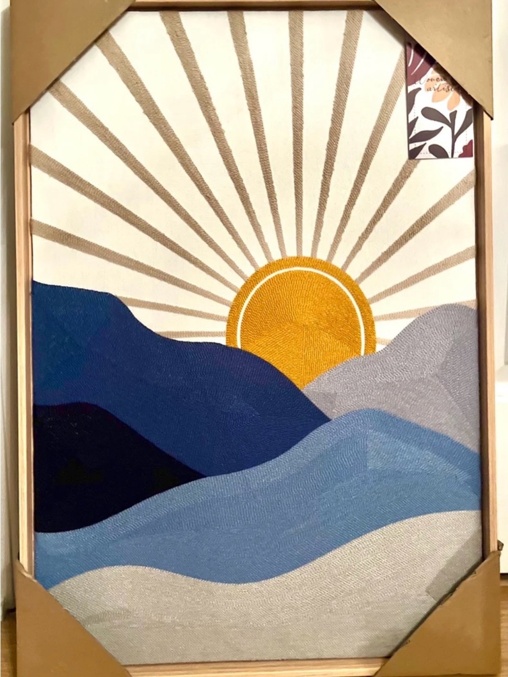 NEW BP Home Textile Embroidery Woven Wall Art. Sz 18" x 26" modern mountain/sun